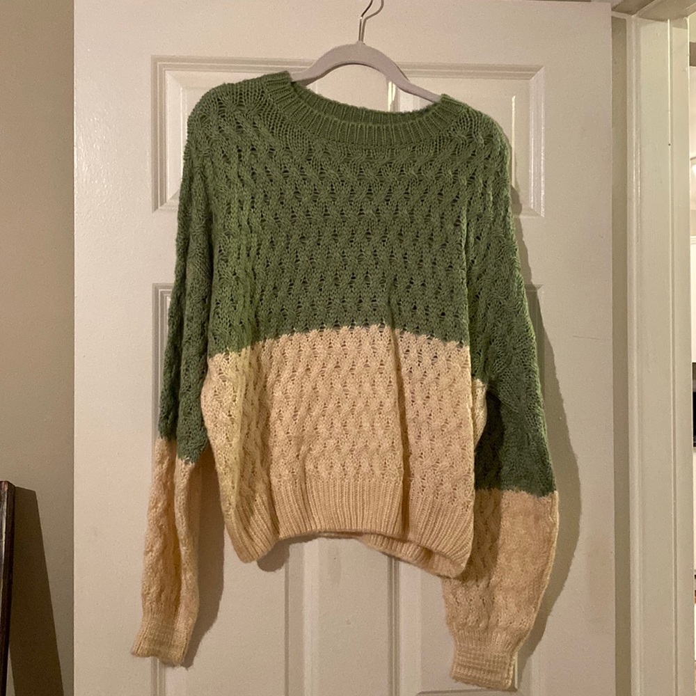 Vine & Love sage green and cream knitted sweater